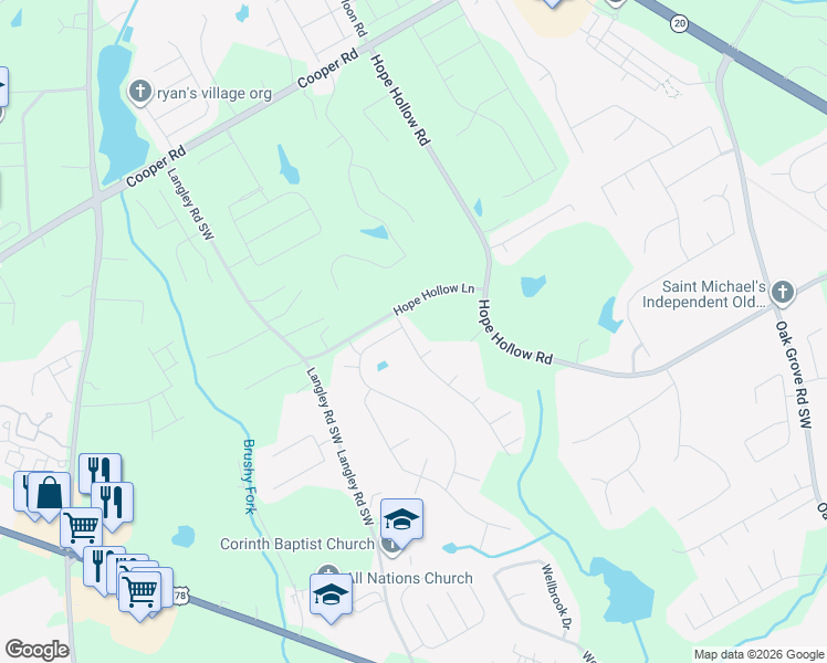 map of restaurants, bars, coffee shops, grocery stores, and more near 3022 Hollowstone Drive Southwest in Loganville