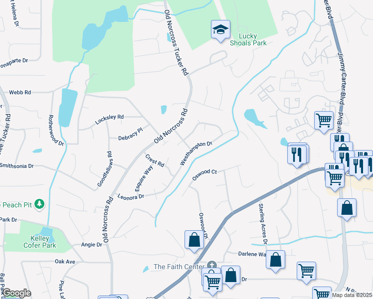 map of restaurants, bars, coffee shops, grocery stores, and more near 2790 Westhampton Way in Tucker