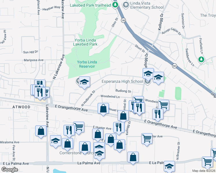map of restaurants, bars, coffee shops, grocery stores, and more near 1817 North Symphony Street in Anaheim