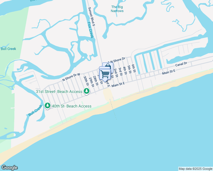 map of restaurants, bars, coffee shops, grocery stores, and more near 434 Sunset Boulevard South in Sunset Beach