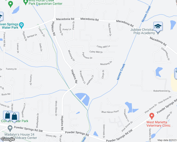 map of restaurants, bars, coffee shops, grocery stores, and more near 3541 Hopkins Court in Powder Springs