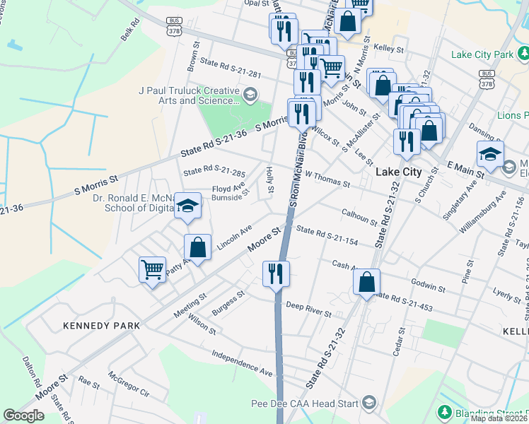 map of restaurants, bars, coffee shops, grocery stores, and more near 330 Lincoln Avenue in Lake City