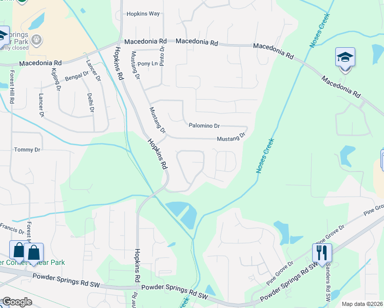 map of restaurants, bars, coffee shops, grocery stores, and more near 3688 Stephanie Court in Powder Springs
