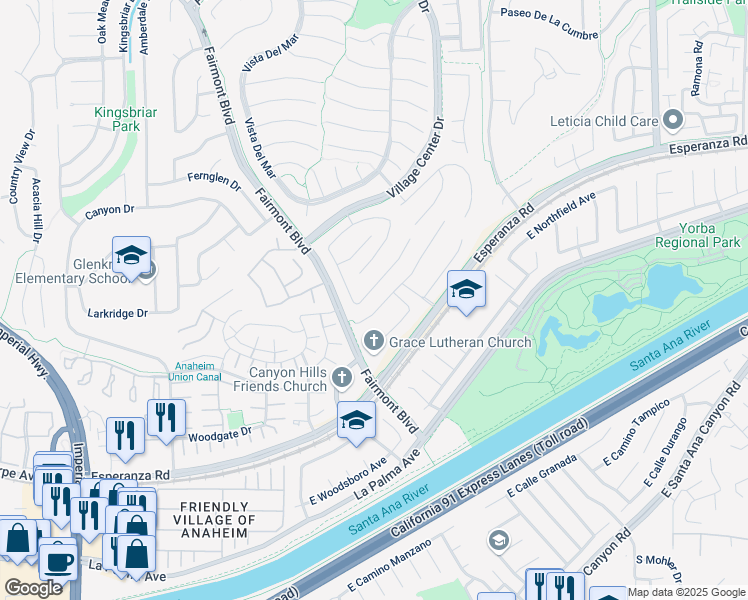 map of restaurants, bars, coffee shops, grocery stores, and more near 20130 Thagard Way in Yorba Linda