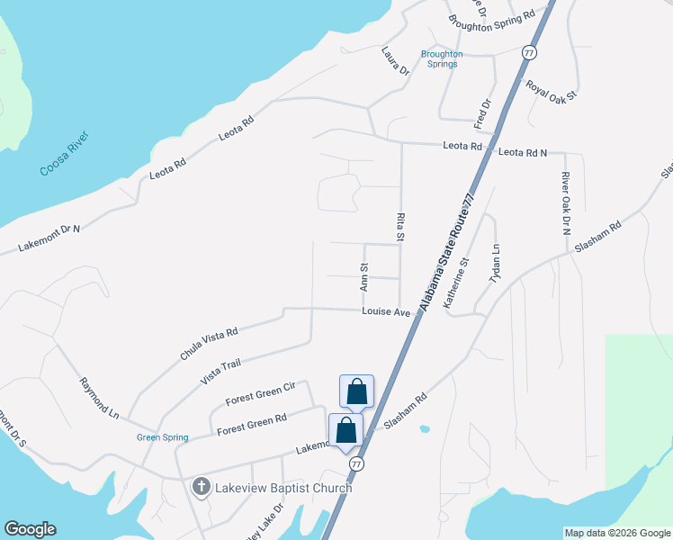 map of restaurants, bars, coffee shops, grocery stores, and more near 1834 Sheila Avenue in Gadsden