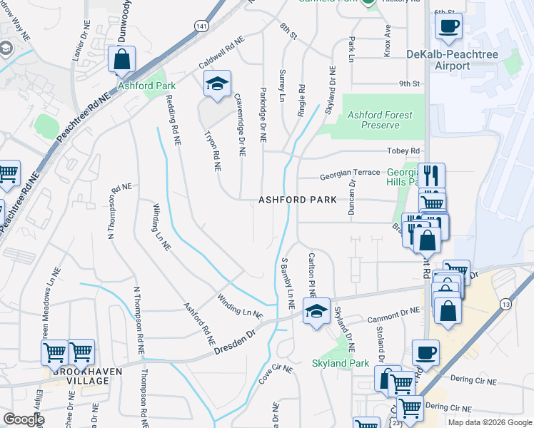 map of restaurants, bars, coffee shops, grocery stores, and more near 2779 Tryon Place Northeast in Atlanta