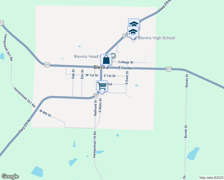 map of restaurants, bars, coffee shops, grocery stores, and more near 101-399 South East Street in Blevins