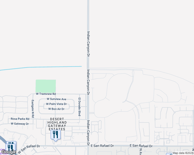 map of restaurants, bars, coffee shops, grocery stores, and more near 216 Mustang Lane in Palm Springs