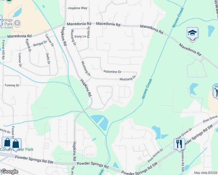 map of restaurants, bars, coffee shops, grocery stores, and more near 3535 North Hopkins Court in Powder Springs