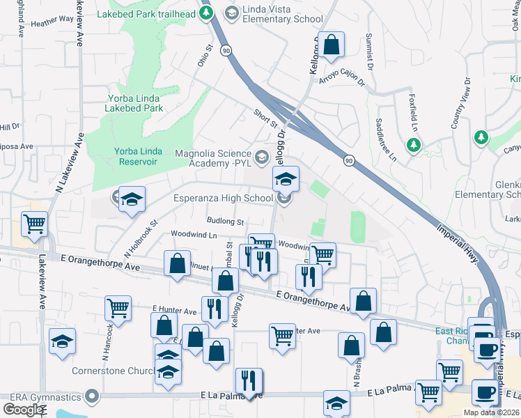 map of restaurants, bars, coffee shops, grocery stores, and more near 1814 North Tympani Circle in Anaheim