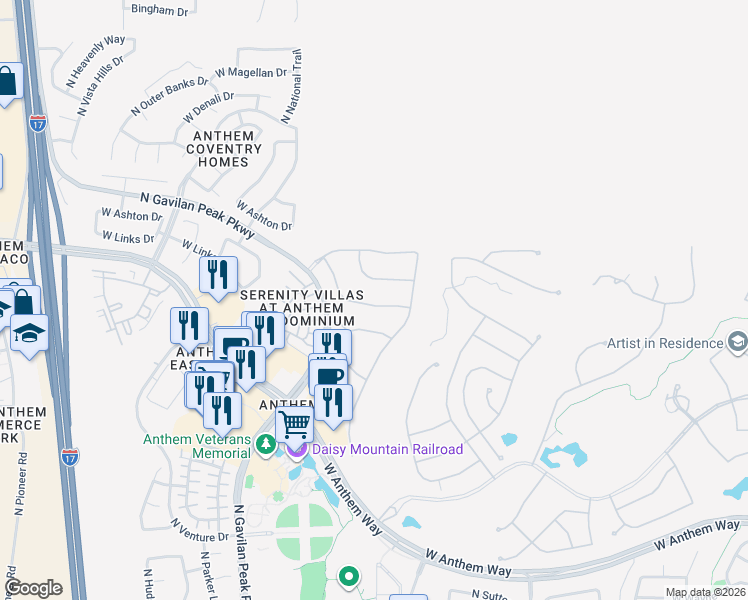 map of restaurants, bars, coffee shops, grocery stores, and more near 3365 West Inspiration Drive in New River