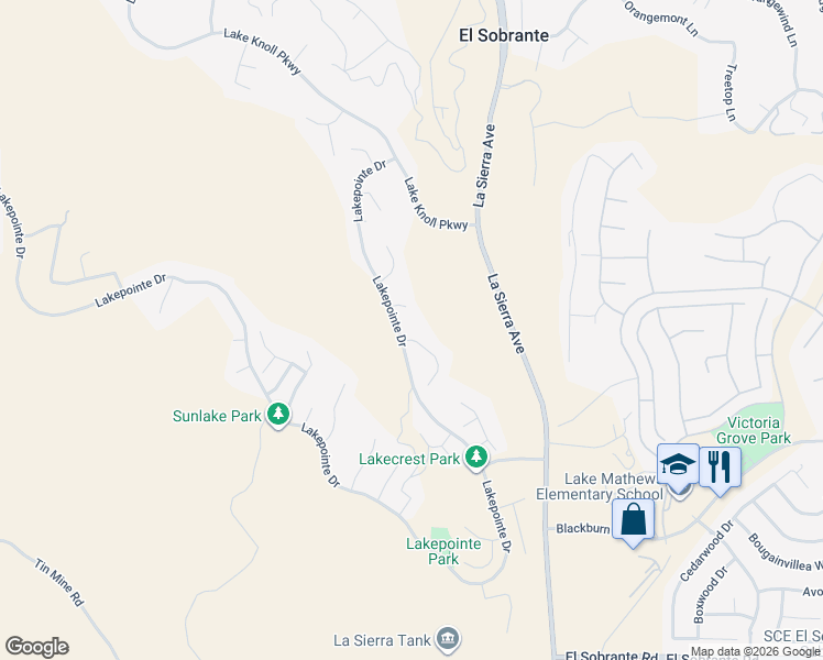 map of restaurants, bars, coffee shops, grocery stores, and more near 17256 Cold Spring Circle in Riverside