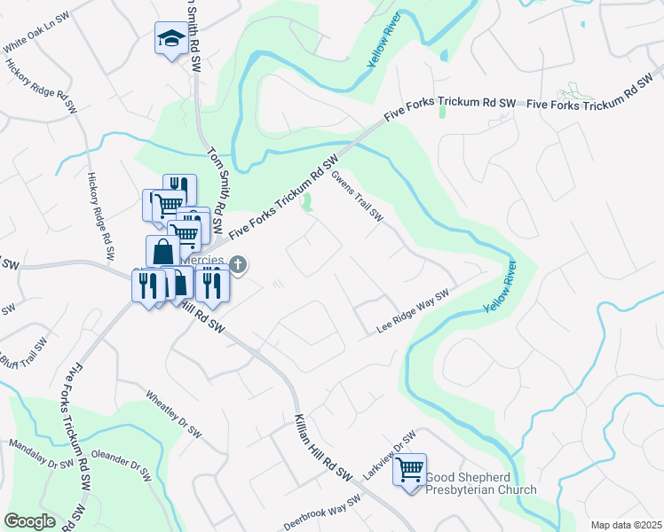 map of restaurants, bars, coffee shops, grocery stores, and more near 1180 Nash Lee Drive Southwest in Lilburn