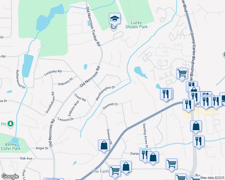 map of restaurants, bars, coffee shops, grocery stores, and more near 4675 Westhampton Drive in Tucker