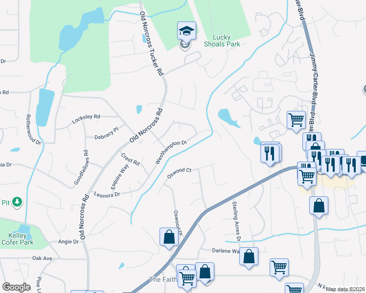 map of restaurants, bars, coffee shops, grocery stores, and more near 4675 Westhampton Drive in Tucker
