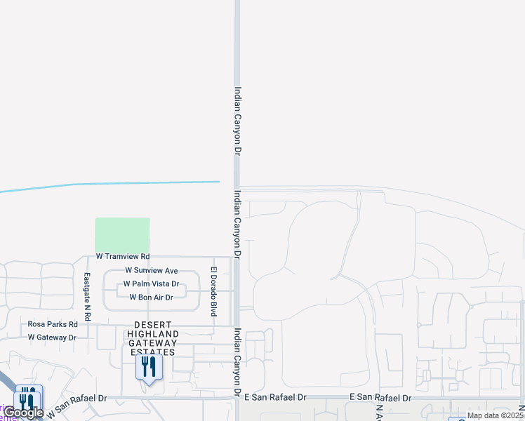 map of restaurants, bars, coffee shops, grocery stores, and more near 216 Mustang Lane in Palm Springs