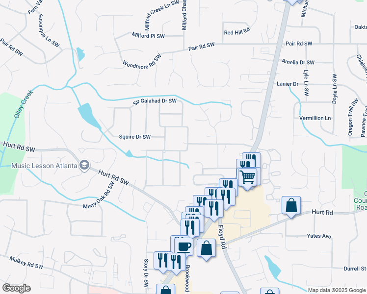 map of restaurants, bars, coffee shops, grocery stores, and more near 1537 Whipporwill Drive Southwest in Marietta