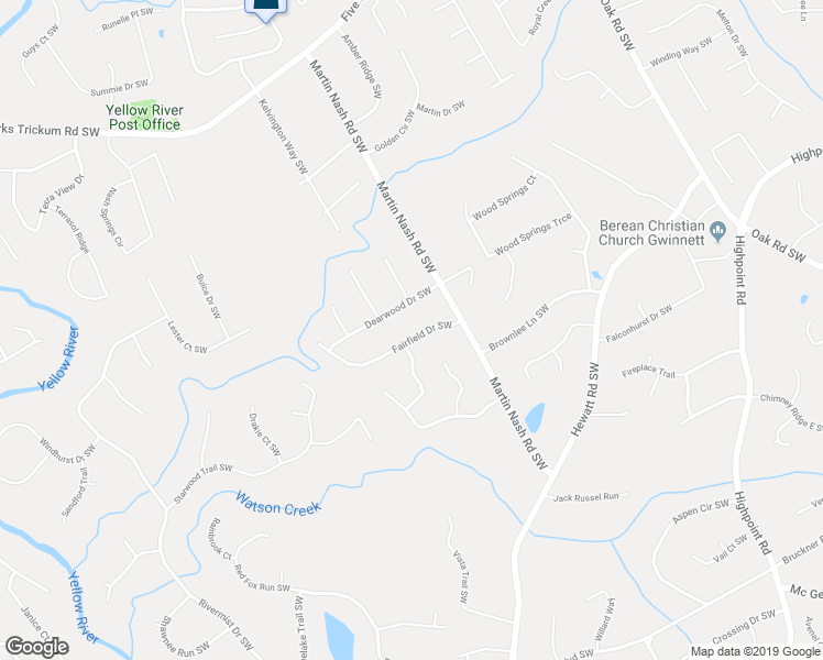 map of restaurants, bars, coffee shops, grocery stores, and more near 1422 Fairfield Drive Southwest in Lilburn