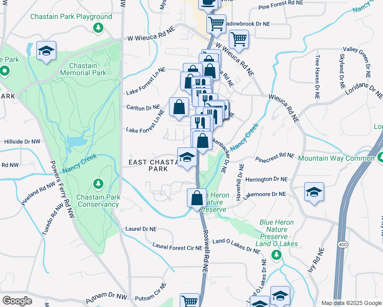 map of restaurants, bars, coffee shops, grocery stores, and more near 4161 U.S. 19 in Atlanta