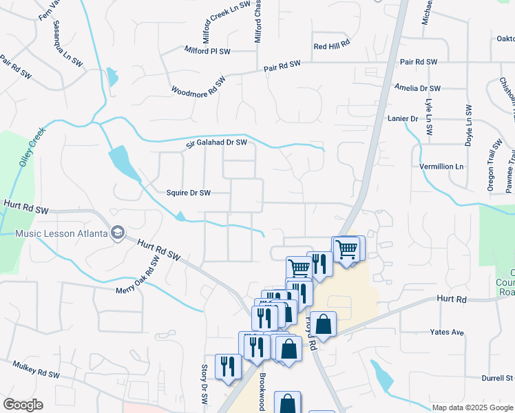map of restaurants, bars, coffee shops, grocery stores, and more near 1537 Whipporwill Drive Southwest in Marietta