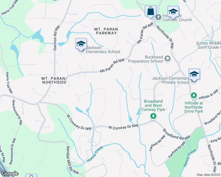map of restaurants, bars, coffee shops, grocery stores, and more near 4159 Conway Valley Road Northwest in Atlanta
