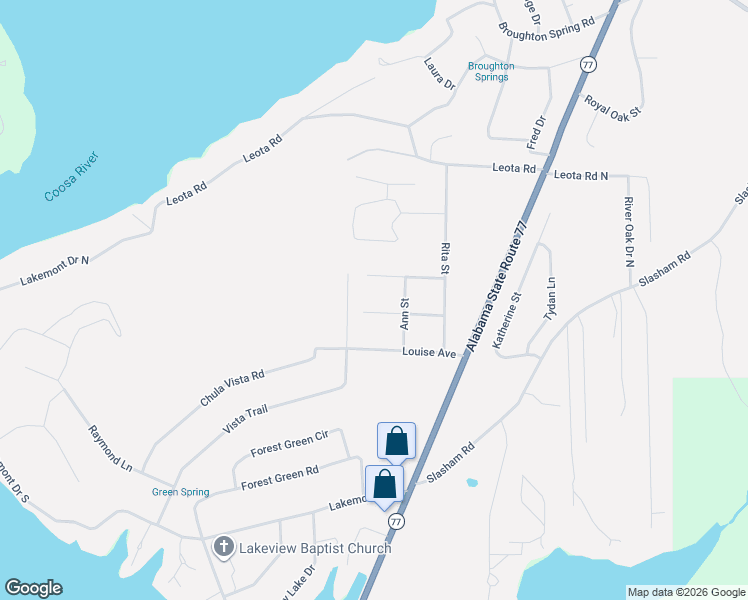map of restaurants, bars, coffee shops, grocery stores, and more near 1834 Sheila Avenue in Gadsden
