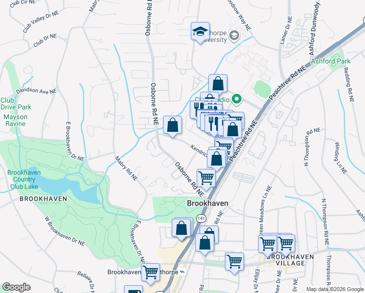 map of restaurants, bars, coffee shops, grocery stores, and more near 2768 Grove Street Northeast in Atlanta
