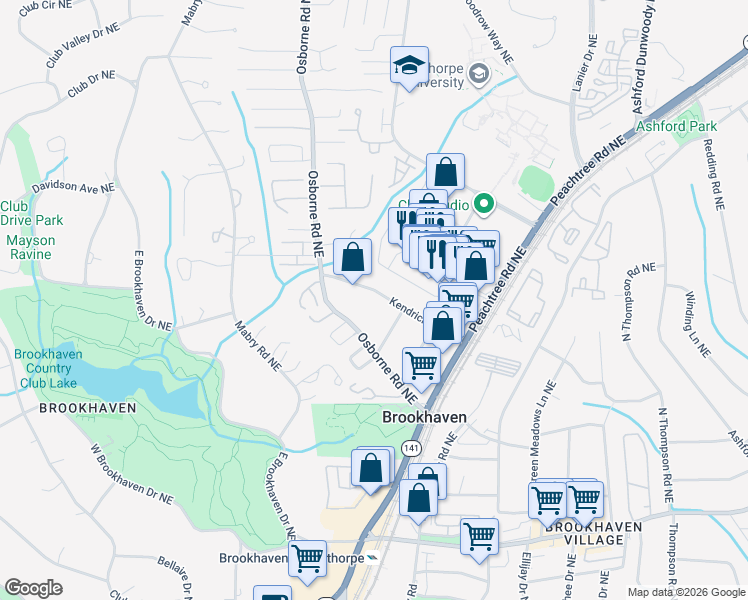 map of restaurants, bars, coffee shops, grocery stores, and more near 2768 Grove Street Northeast in Atlanta