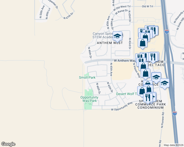 map of restaurants, bars, coffee shops, grocery stores, and more near 4629 West Fortune Drive in Phoenix