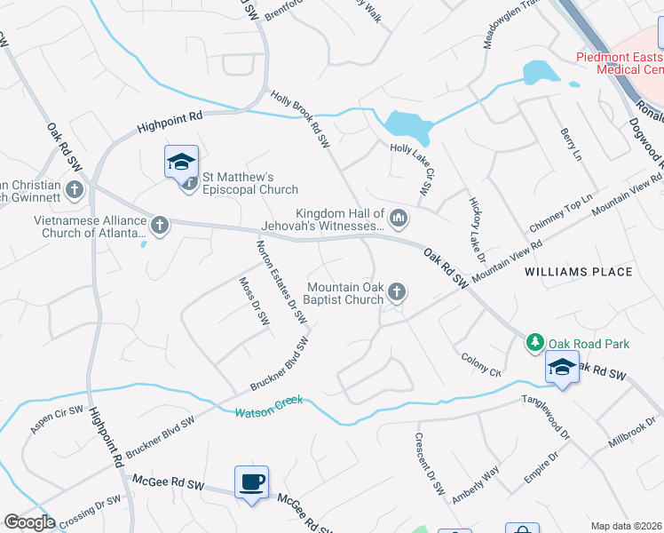 map of restaurants, bars, coffee shops, grocery stores, and more near 2880 Manor Brook Court in Snellville