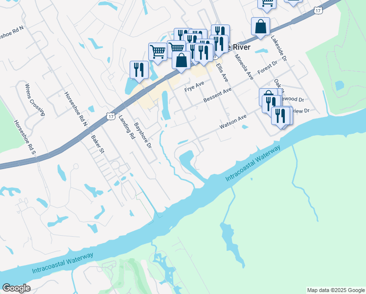 map of restaurants, bars, coffee shops, grocery stores, and more near 4396 Baldwin Avenue in Little River