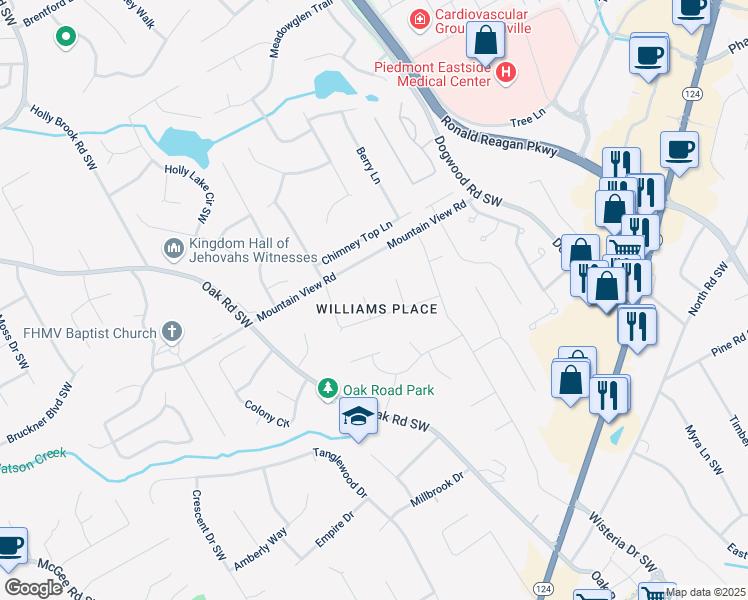 map of restaurants, bars, coffee shops, grocery stores, and more near 1864 Gloucester Court in Snellville