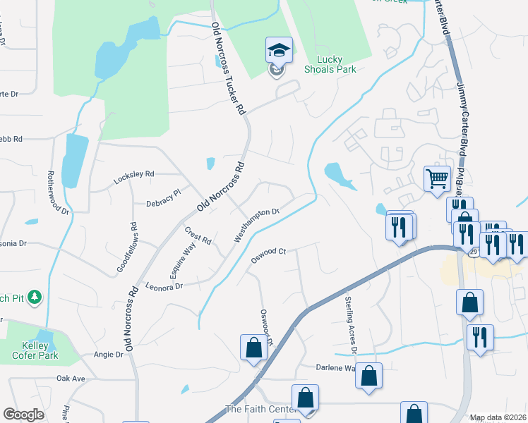 map of restaurants, bars, coffee shops, grocery stores, and more near 2825 Whippoorwill Court in Tucker
