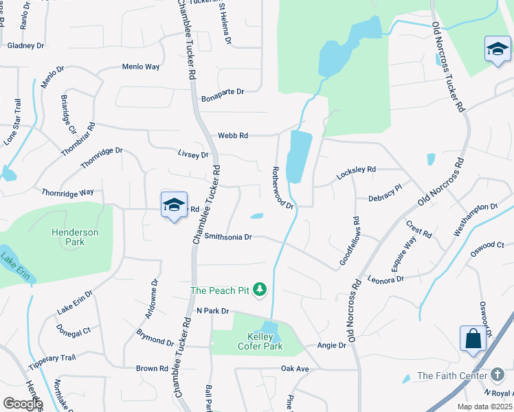 map of restaurants, bars, coffee shops, grocery stores, and more near 4307 Smithsonia Court in Tucker