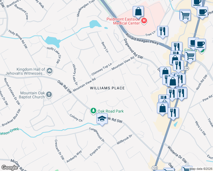 map of restaurants, bars, coffee shops, grocery stores, and more near 1864 Gloucester Court in Snellville