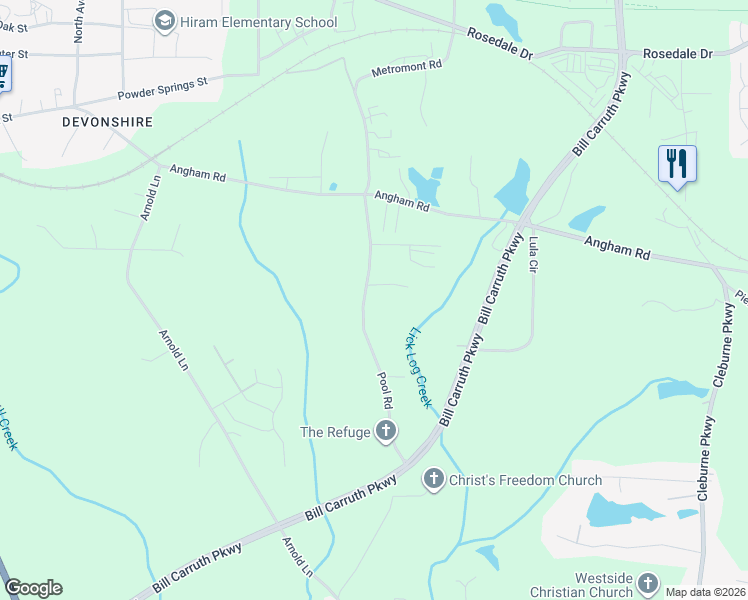 map of restaurants, bars, coffee shops, grocery stores, and more near 561 Pool Road in Hiram