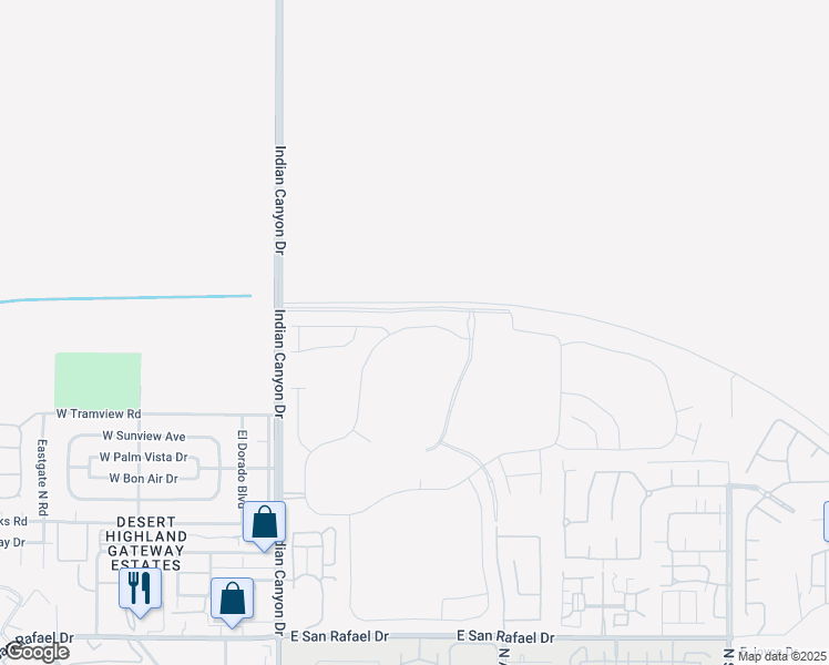 map of restaurants, bars, coffee shops, grocery stores, and more near 585 Flamingo Boulevard in Palm Springs