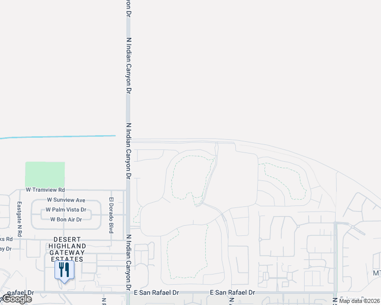 map of restaurants, bars, coffee shops, grocery stores, and more near 585 Flamingo Boulevard in Palm Springs