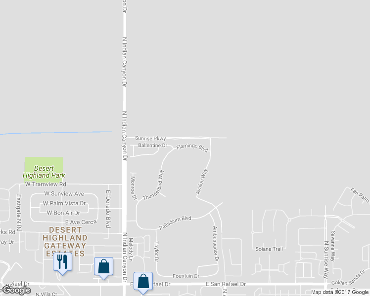 map of restaurants, bars, coffee shops, grocery stores, and more near 585 Flamingo Boulevard in Palm Springs