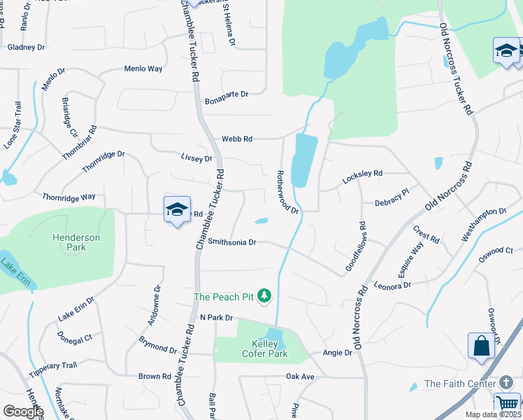 map of restaurants, bars, coffee shops, grocery stores, and more near 4307 Smithsonia Court in Tucker