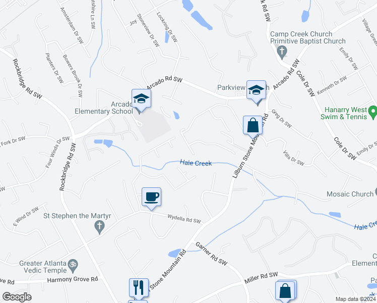 map of restaurants, bars, coffee shops, grocery stores, and more near 339 Barley Court in Lilburn