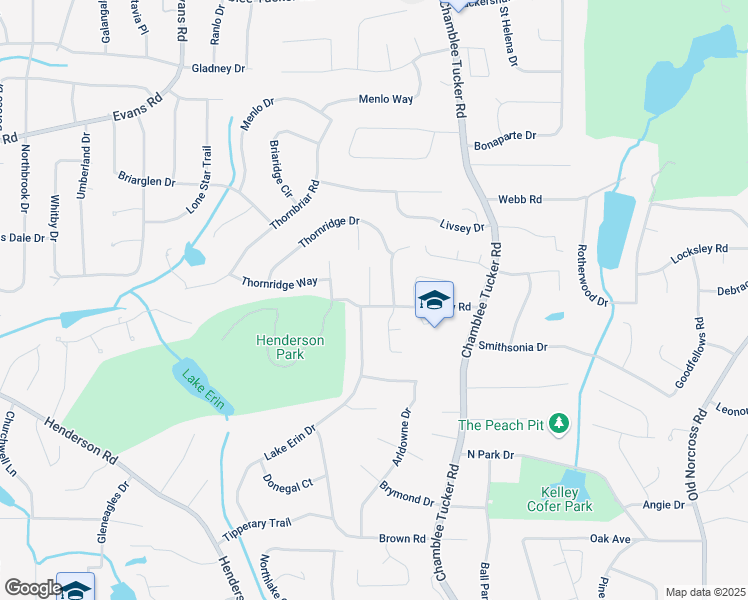map of restaurants, bars, coffee shops, grocery stores, and more near 2801 Livsey Oaks Drive in Tucker