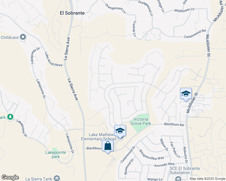 map of restaurants, bars, coffee shops, grocery stores, and more near 17187 Sandlewood Drive in Riverside