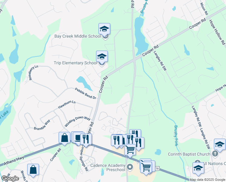 map of restaurants, bars, coffee shops, grocery stores, and more near Cygnet Lane in Gwinnett County