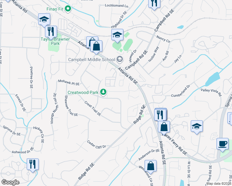 map of restaurants, bars, coffee shops, grocery stores, and more near 137 Rondak Circle in Smyrna