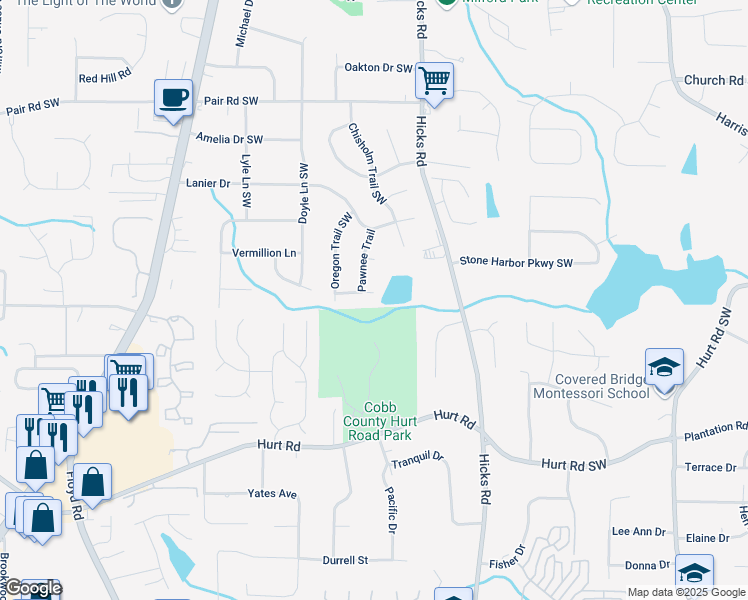 map of restaurants, bars, coffee shops, grocery stores, and more near 971 Canyon Trail in Marietta