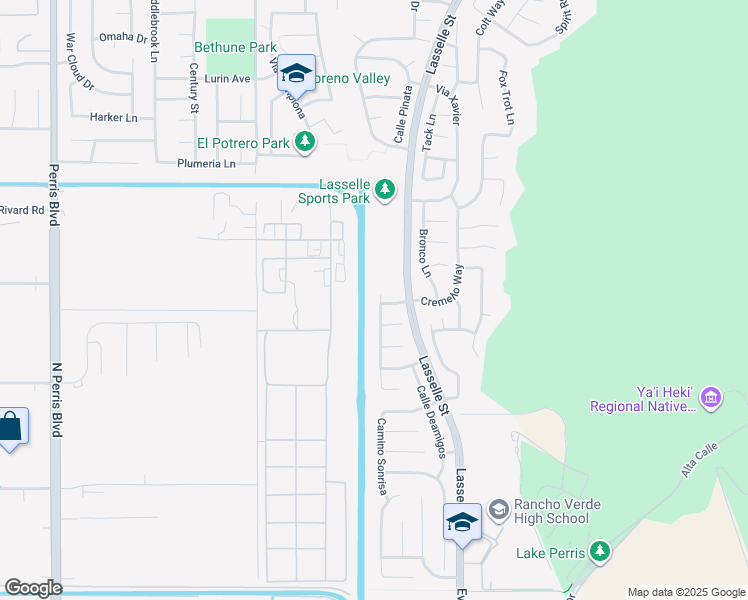 map of restaurants, bars, coffee shops, grocery stores, and more near 17267 Calle Rio Vista in Moreno Valley