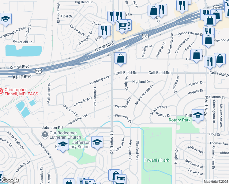 map of restaurants, bars, coffee shops, grocery stores, and more near 4500-4598 Bermuda Drive in Wichita Falls