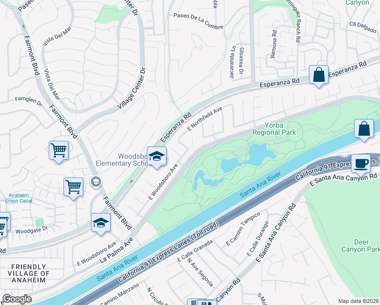 map of restaurants, bars, coffee shops, grocery stores, and more near 1210 North Dolores Street in Anaheim