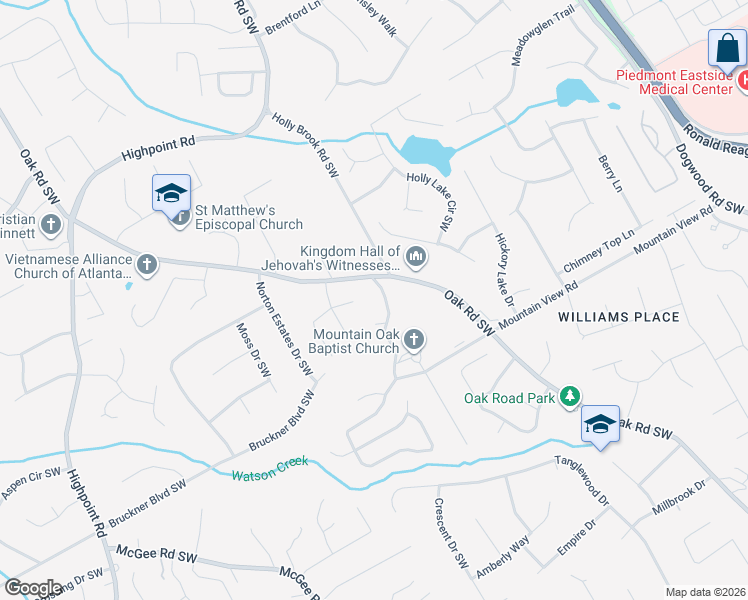map of restaurants, bars, coffee shops, grocery stores, and more near 2888 Mountain View Road in Snellville